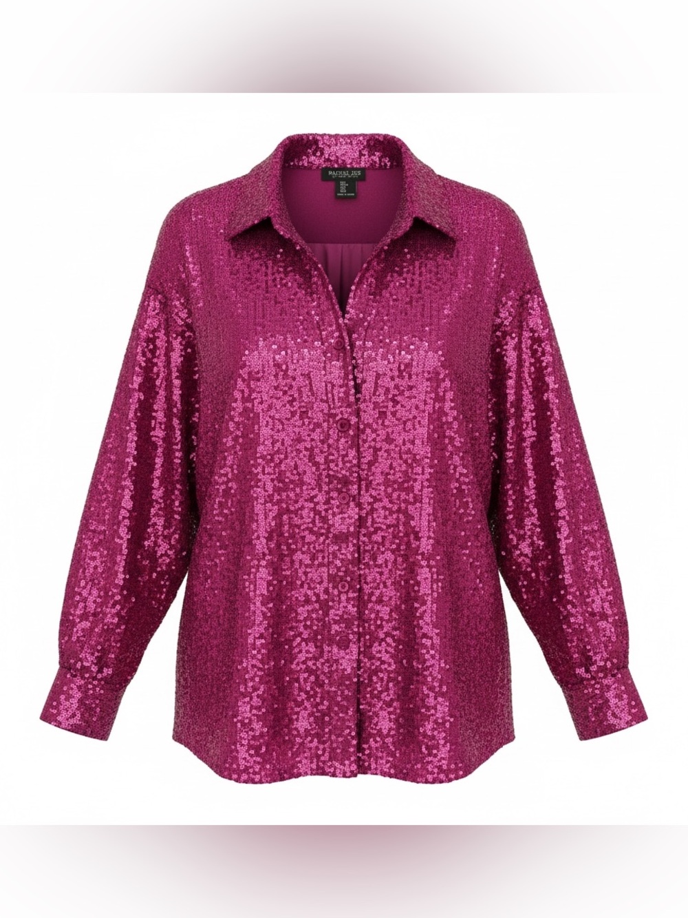 Rachel Zoe Hot Pink Sequin Button Down Blouse Small Party Holiday